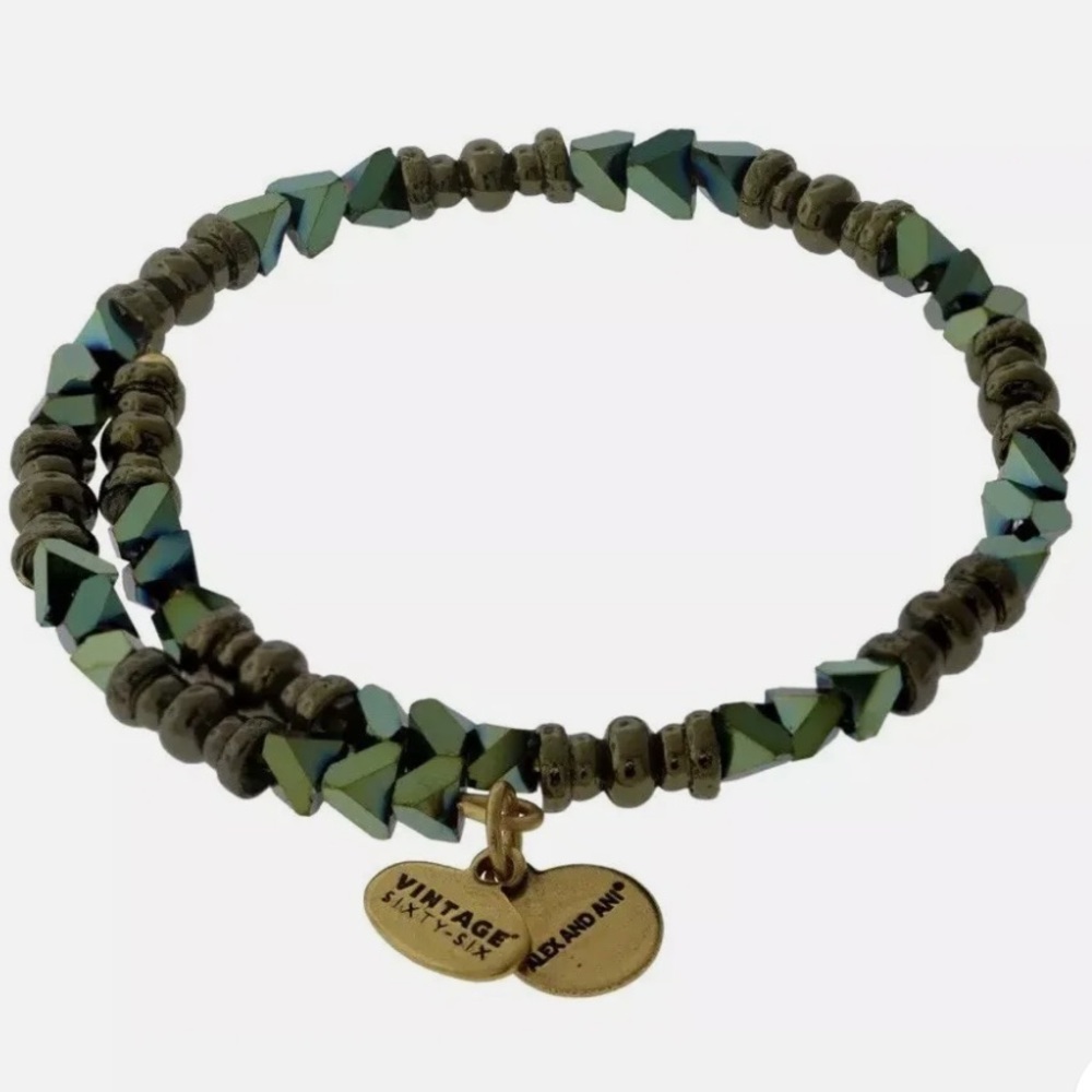 Alex and ani dark green emerald dazzle wrap beaded bracelet
